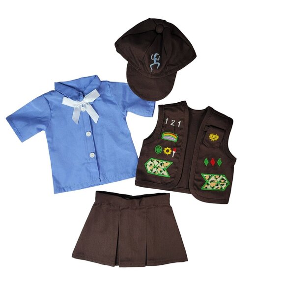 Girl Scouts Clothes for 18" Doll 4 PCS Skirt Top Hat Patch Vest Hook Loop OG AG - Picture 5 of 13